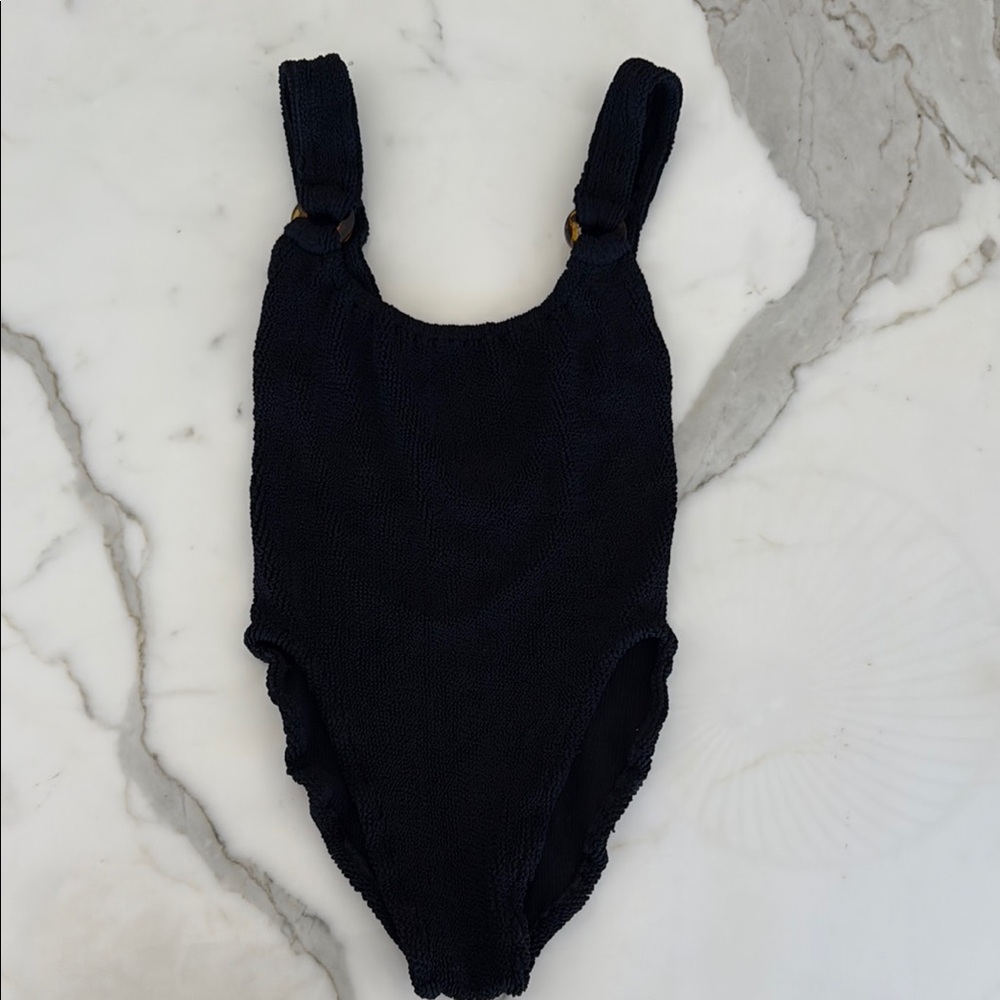 Black Textured One-Piece Swimsuit